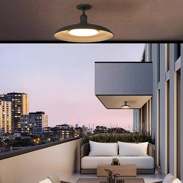 Traditional Vintage Waterproof Flared Cylinder Disc Base Iron 1-Light Semi-Flush Mount Ceiling Light For Outdoor Patio