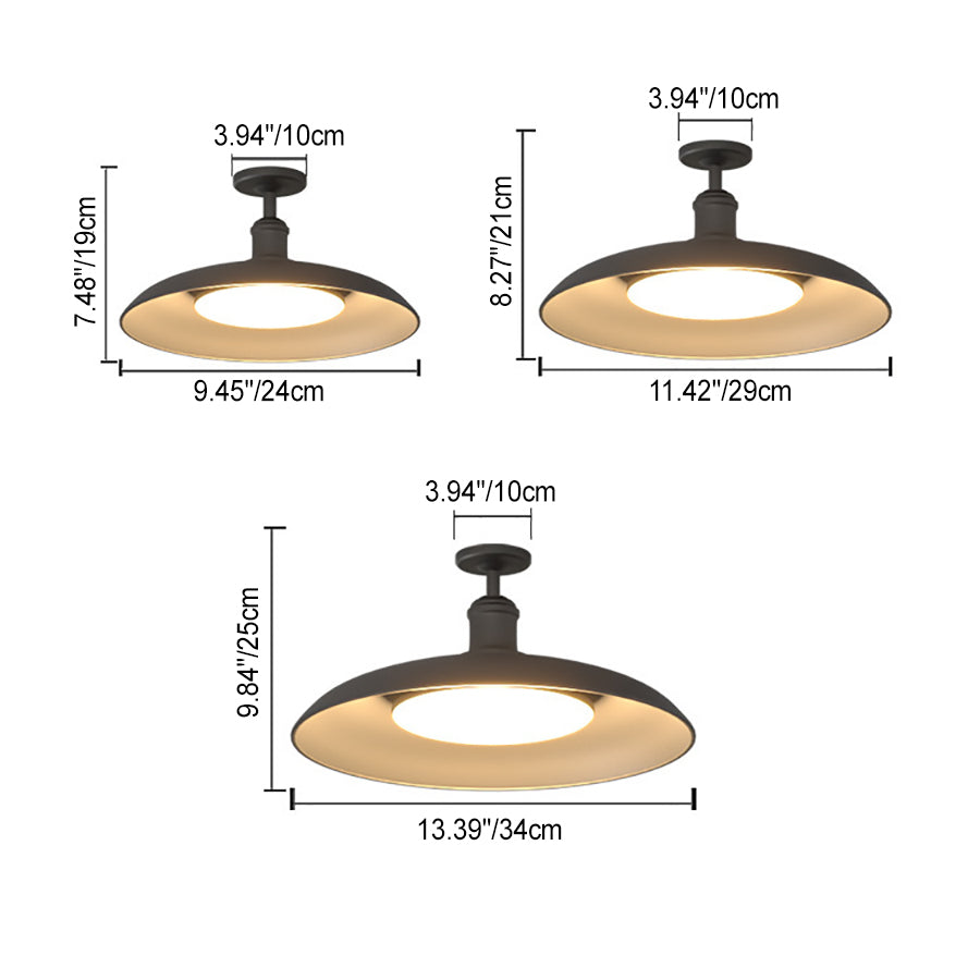 Traditional Vintage Waterproof Flared Cylinder Disc Base Iron 1-Light Semi-Flush Mount Ceiling Light For Outdoor Patio