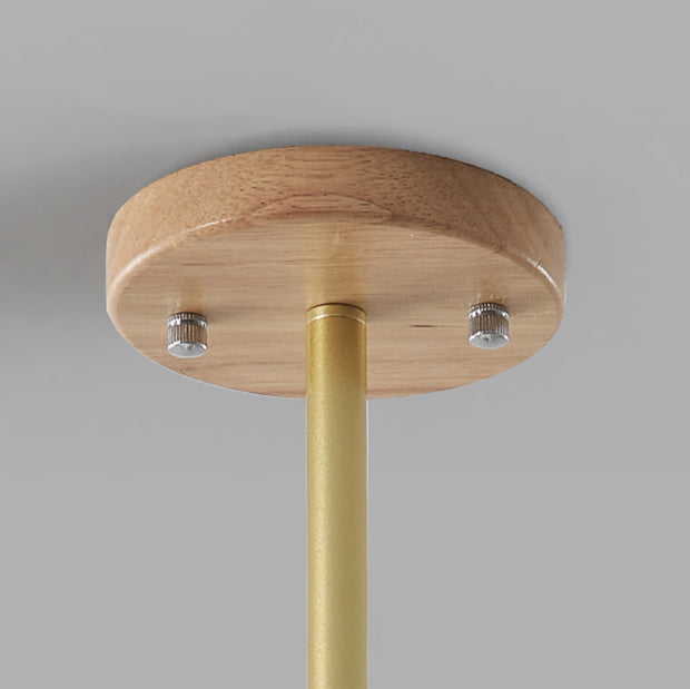 Contemporary Scandinavian Branch Persimmon Cylinder Disc Base Hardware Raw Wood Plastic 5/8 Light Chandelier For Living Room