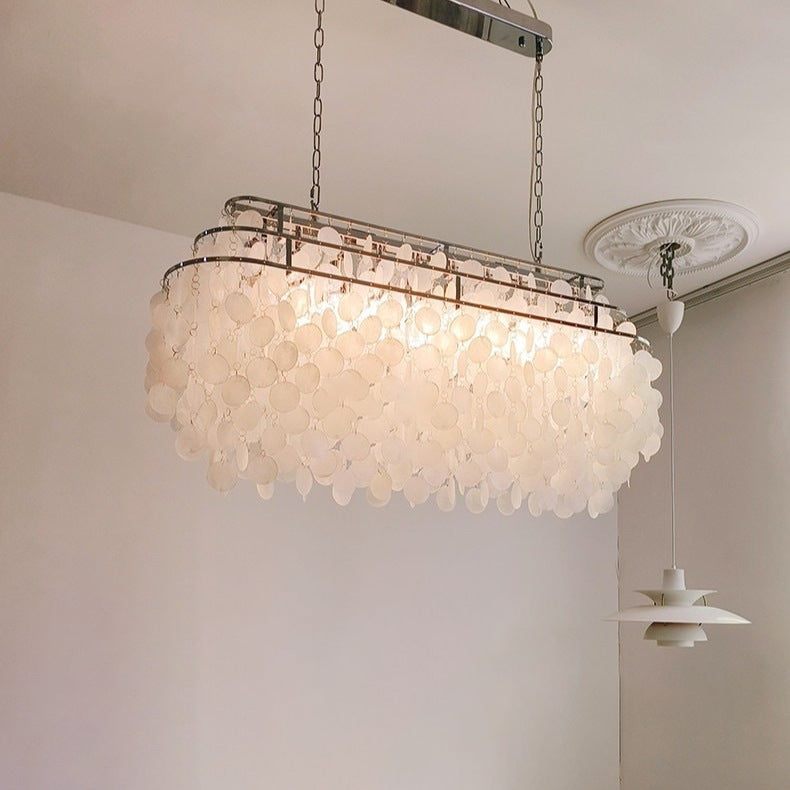 Traditional Vintage Long Round Oval Base Iron Shell 5/6 Light Chandelier For Living Room