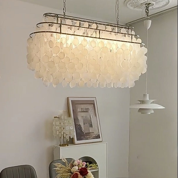 Traditional Vintage Long Round Oval Base Iron Shell 5/6 Light Chandelier For Living Room