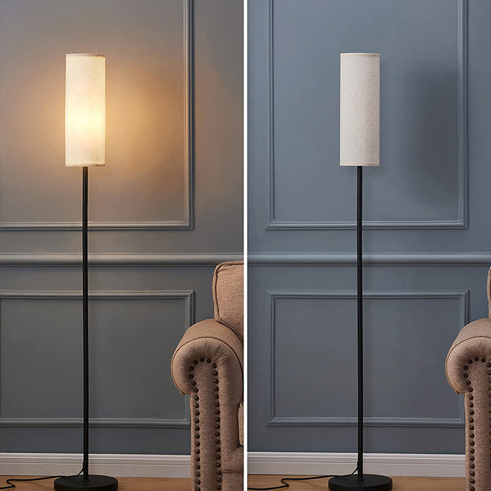 Modern Minimalist Cylinder Long Rod Iron Fabric 1-Light Standing Floor Lamp For Bedroom