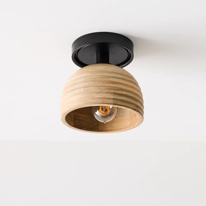 Traditional Vintage Semi-Circle Striped Iron Wood 1-Light Semi-Flush Mount Ceiling Light For Living Room