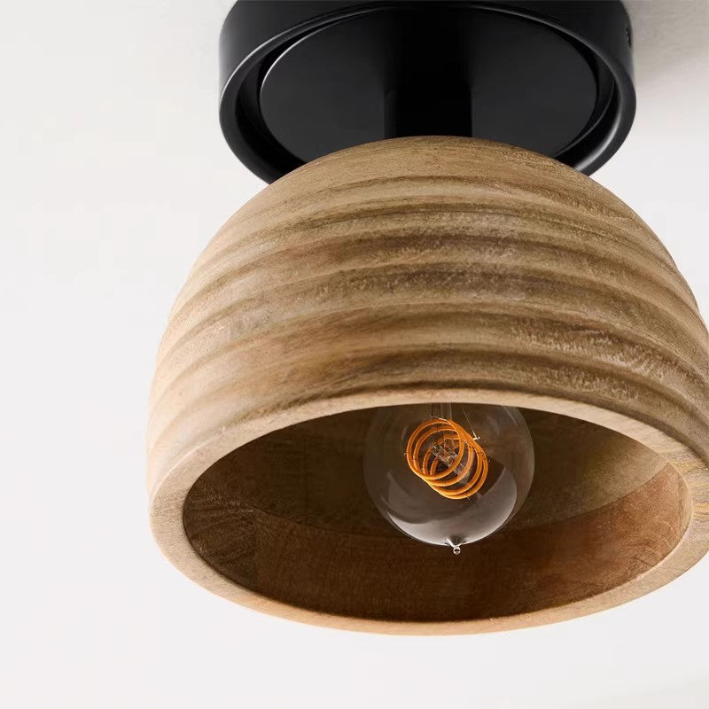 Traditional Vintage Semi-Circle Striped Iron Wood 1-Light Semi-Flush Mount Ceiling Light For Living Room