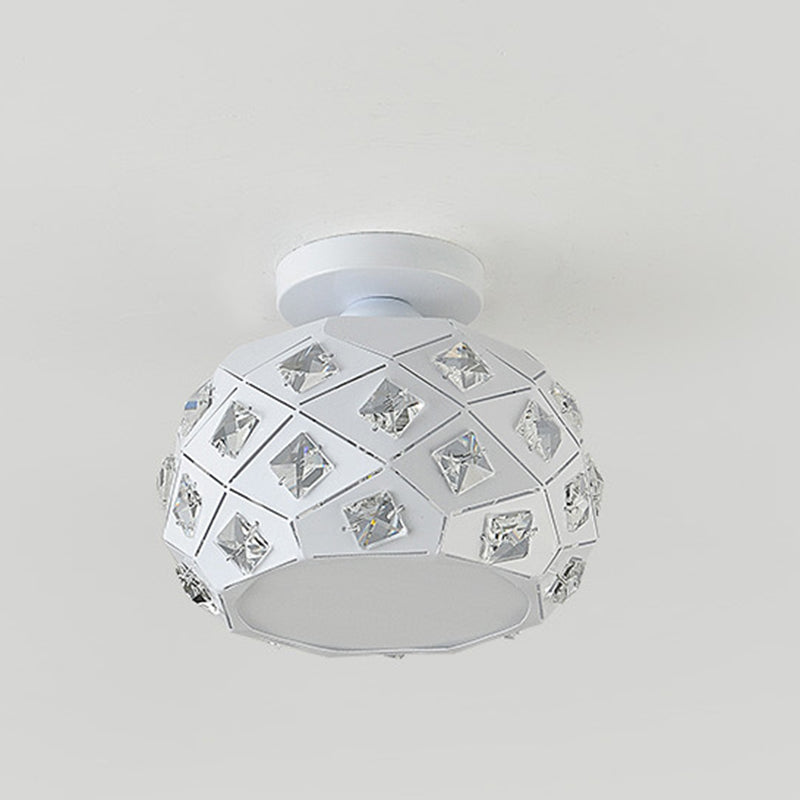 Contemporary Scandinavian Pineapple Crushed Diamonds Disc Base Metal Crystal 1-Light Semi-Flush Mount Ceiling Light For Living Room