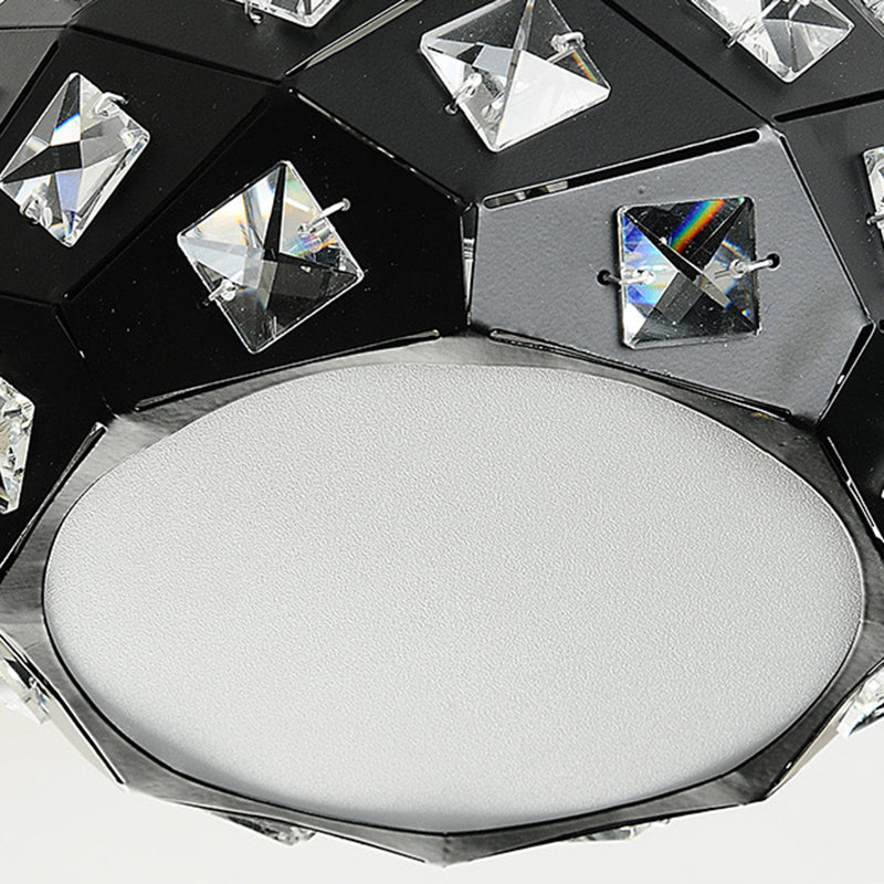Contemporary Scandinavian Pineapple Crushed Diamonds Disc Base Metal Crystal 1-Light Semi-Flush Mount Ceiling Light For Living Room