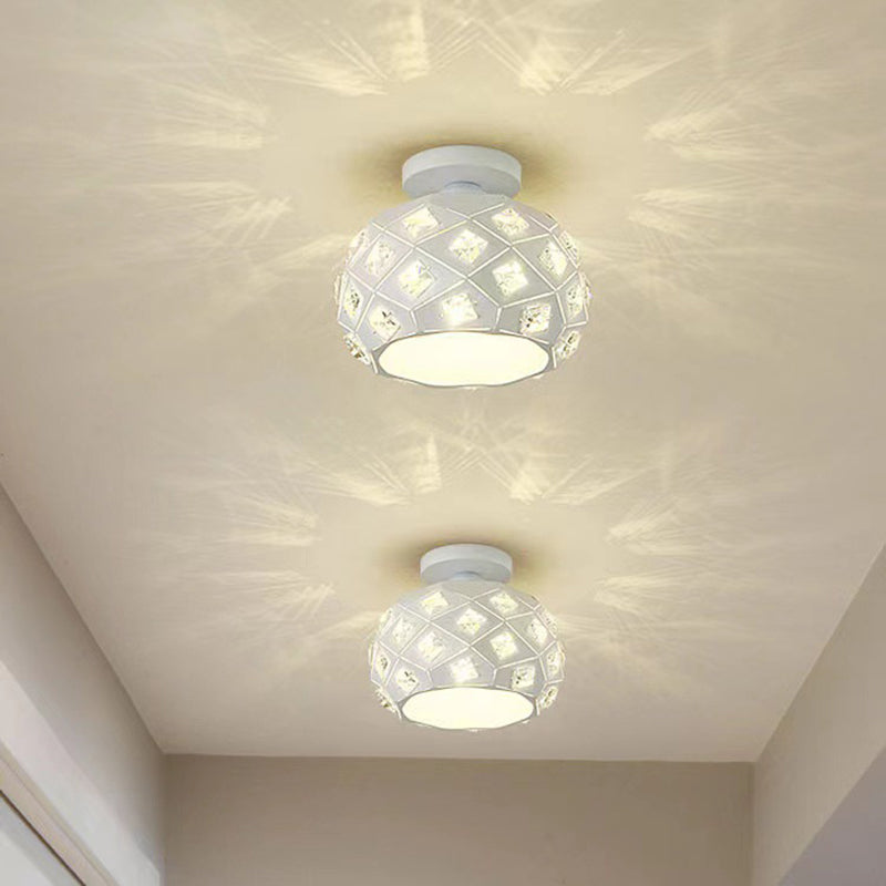 Contemporary Scandinavian Pineapple Crushed Diamonds Disc Base Metal Crystal 1-Light Semi-Flush Mount Ceiling Light For Living Room