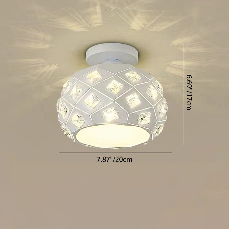 Contemporary Scandinavian Pineapple Crushed Diamonds Disc Base Metal Crystal 1-Light Semi-Flush Mount Ceiling Light For Living Room