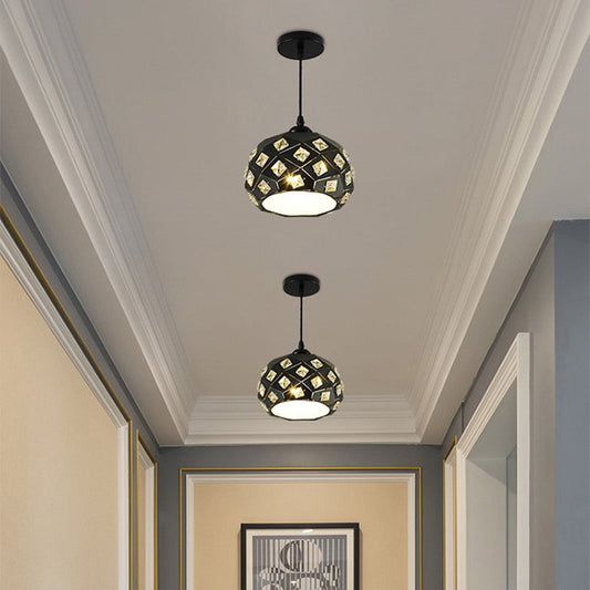 Contemporary Scandinavian Rhombus Pineapple Crushed Diamonds Disc Base Hardware Crystal 1-Light Pendant Light For Living Room