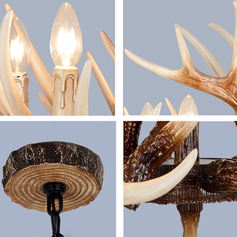 Traditional Vintage Antler Branch Sconce Resin PVC 4/6 Light Chandelier For Living Room