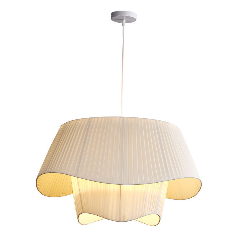 Contemporary Scandinavian Round Table Double Layer Wave Base Iron Fabric Acrylic 4-Light Pendant Light For Living Room