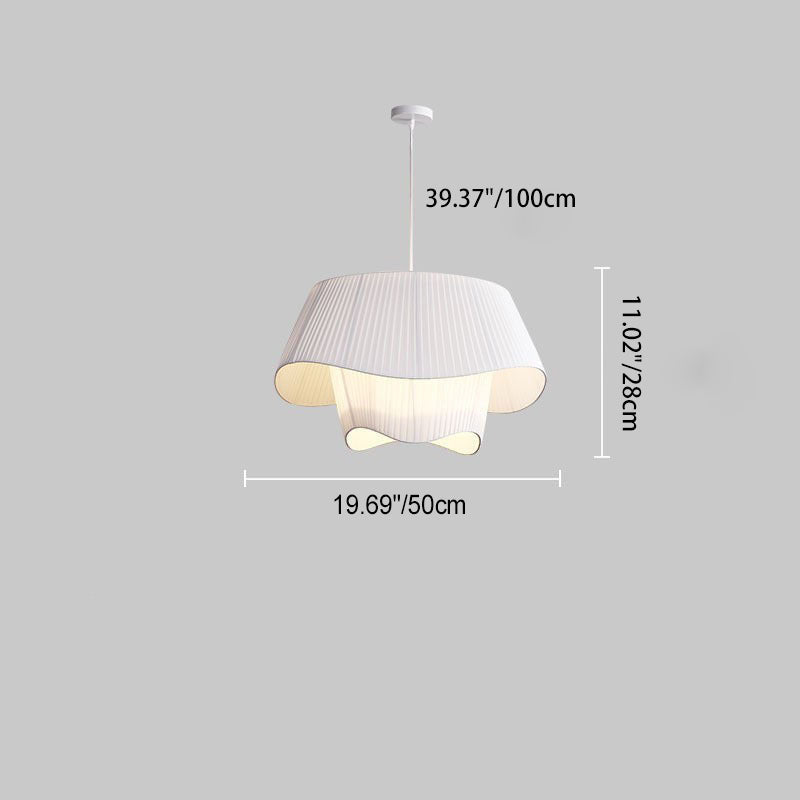 Contemporary Scandinavian Round Table Double Layer Wave Base Iron Fabric Acrylic 4-Light Pendant Light For Living Room