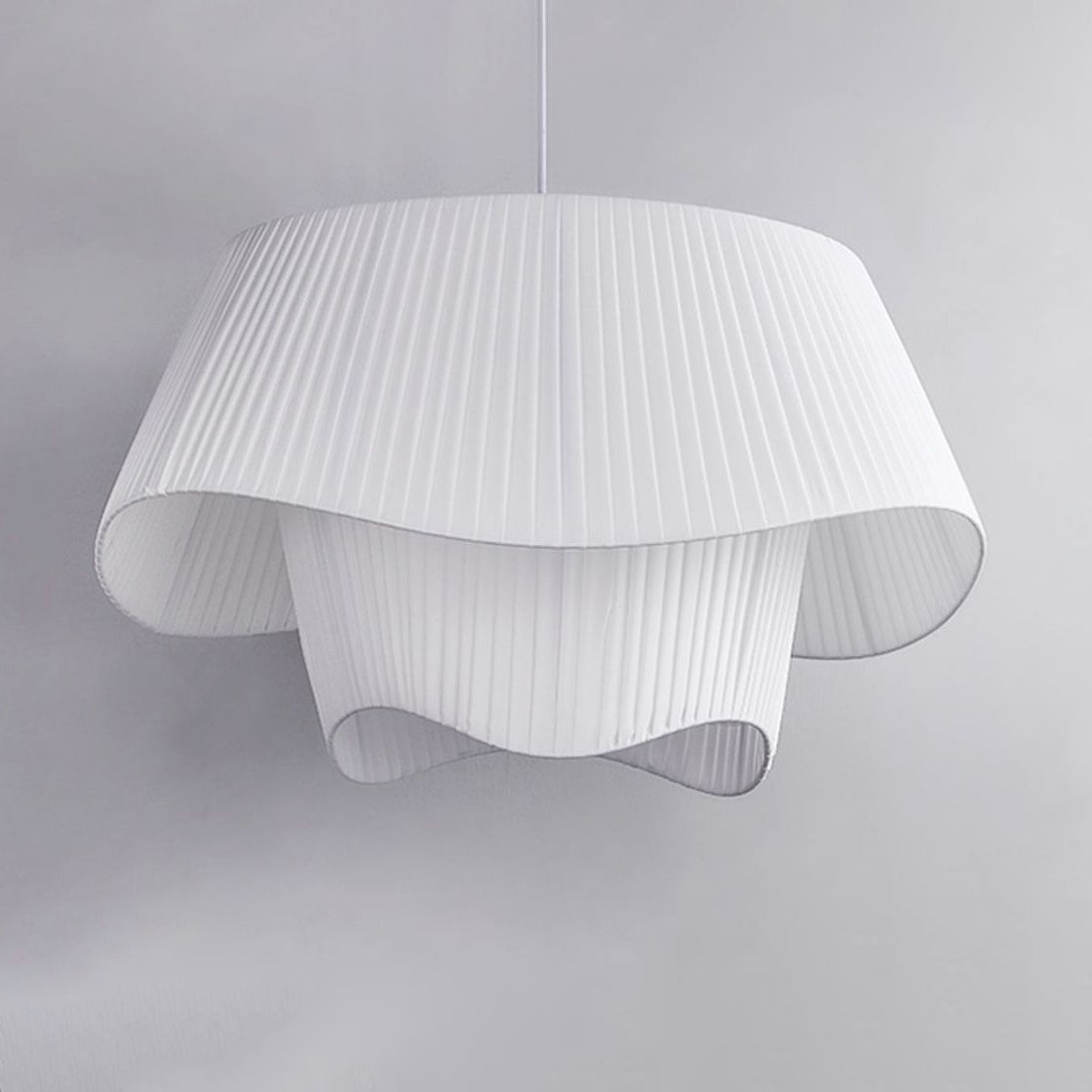Contemporary Scandinavian Round Table Double Layer Wave Base Iron Fabric Acrylic 4-Light Pendant Light For Living Room