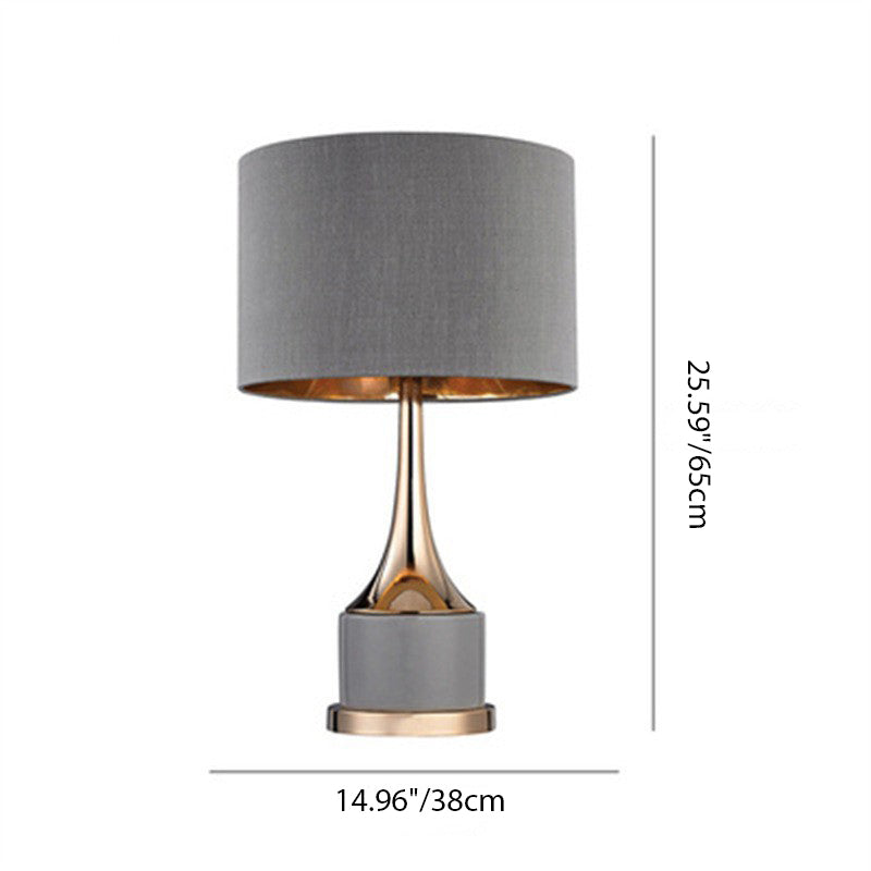 Modern Minimalist Cylinder Bottle Disc Base Hardware Marble Fabric 1-Light Table Lamp For Bedroom