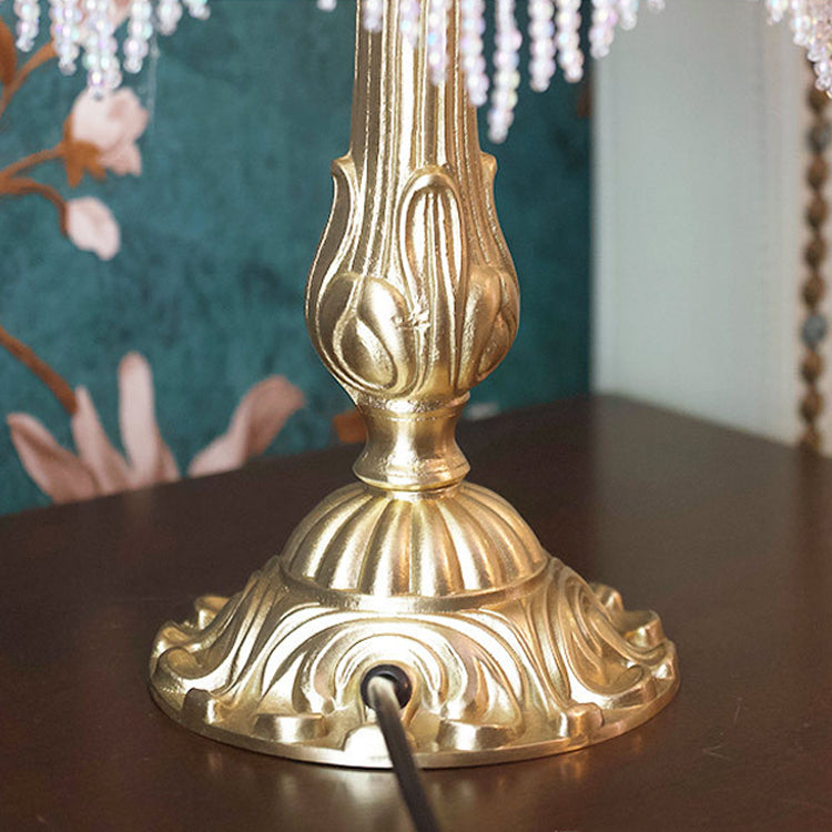 Traditional Vintage Half Round Cylinder Tassel Copper Glass 1-Light Table Lamp For Bedroom