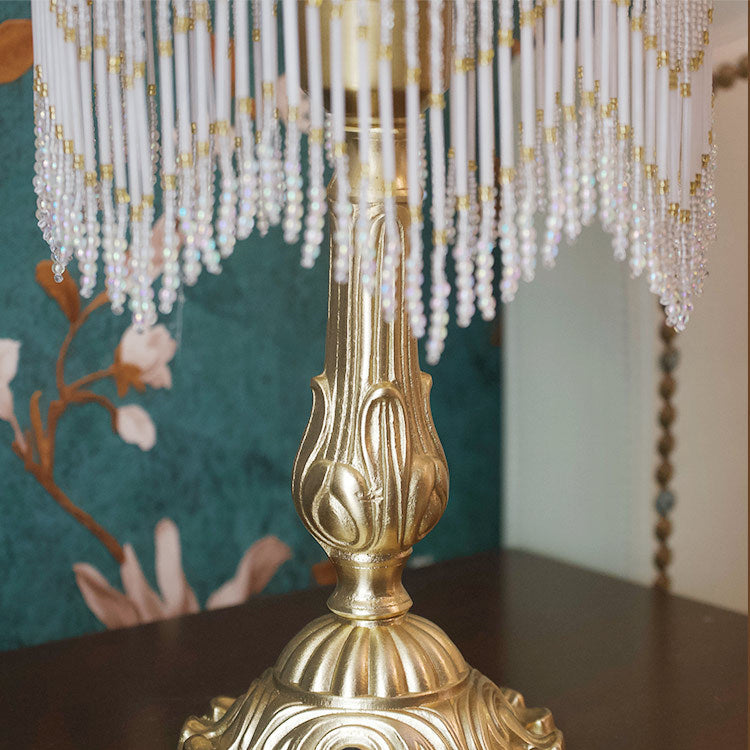 Traditional Vintage Half Round Cylinder Tassel Copper Glass 1-Light Table Lamp For Bedroom