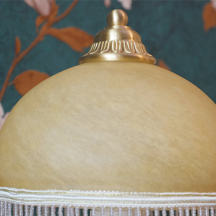 Traditional Vintage Half Round Cylinder Tassel Copper Glass 1-Light Table Lamp For Bedroom