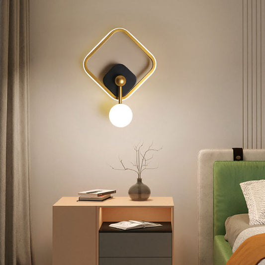 現代的なスカンジナビアの正方形、円形、楕円形、球形の長いチューブ、鉄、アルミ、アクリル製LED壁取り付け用燭台ランプ(寝室用)