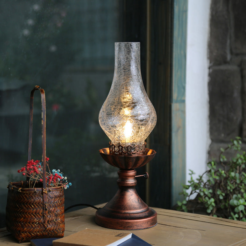 Traditional Vintage Bottle Cone Half Round Textured Iron Glass 1-Light Table Lamp For Bedroom