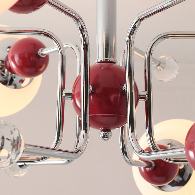 Contemporary Scandinavian Branch Curved Globe Semicircular Base Iron Glass 6/8/10 Light Chandelier For Living Room