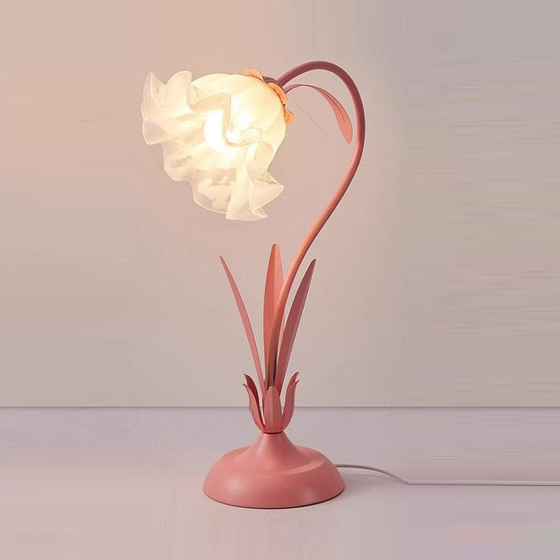 Contemporary Scandinavian Floral Disc Base Iron Acrylic 1-Light Table Lamp For Bedroom