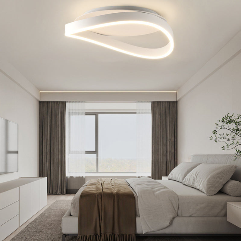 Modern Minimalist Ring Strip Irregular Disc Base Iron Aluminum Silicone LED Semi-Flush Mount Ceiling Light For Bedroom