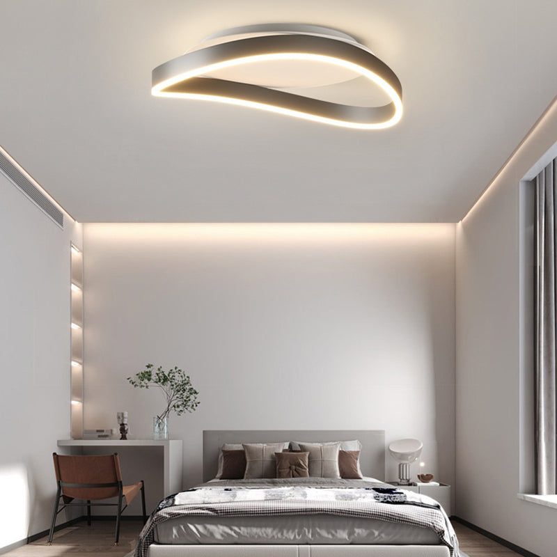 Modern Minimalist Ring Strip Irregular Disc Base Iron Aluminum Silicone LED Semi-Flush Mount Ceiling Light For Bedroom