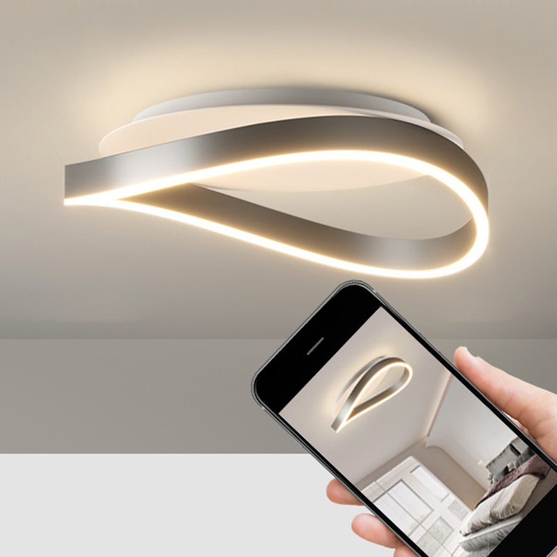 Modern Minimalist Ring Strip Irregular Disc Base Iron Aluminum Silicone LED Semi-Flush Mount Ceiling Light For Bedroom
