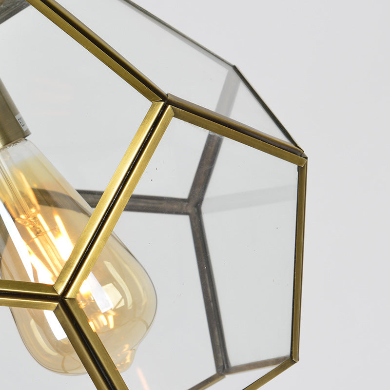 Contemporary Scandinavian Spherical Pentagon Copper Glass 1-Light Pendant Light For Bedroom