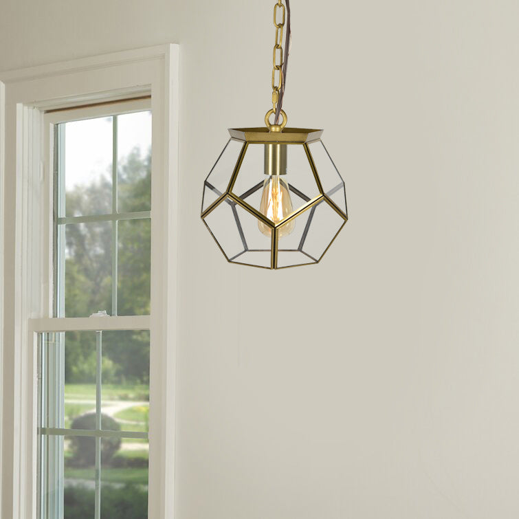 Contemporary Scandinavian Spherical Pentagon Copper Glass 1-Light Pendant Light For Bedroom