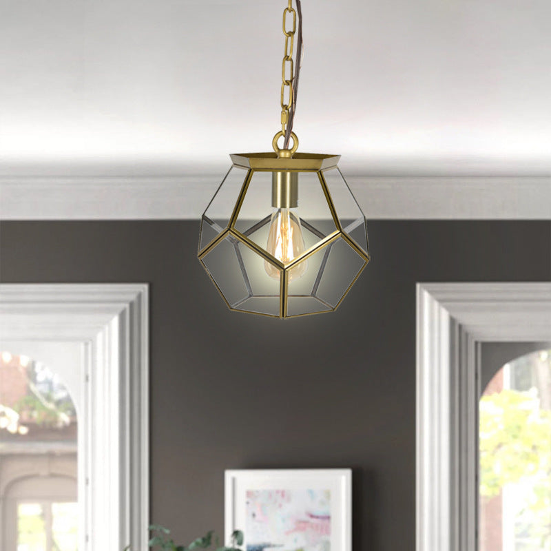 Contemporary Scandinavian Spherical Pentagon Copper Glass 1-Light Pendant Light For Bedroom