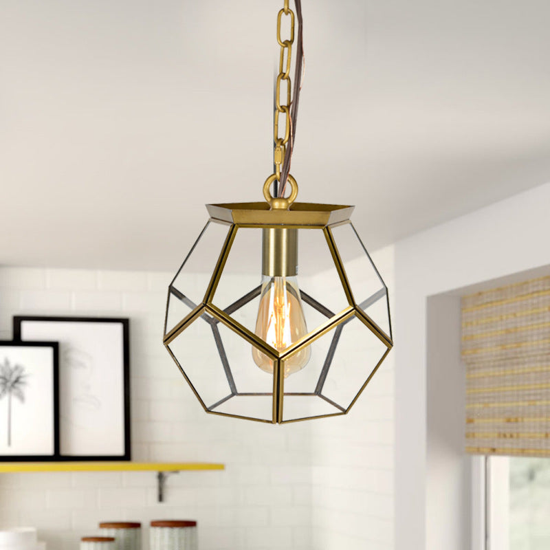 Contemporary Scandinavian Spherical Pentagon Copper Glass 1-Light Pendant Light For Bedroom