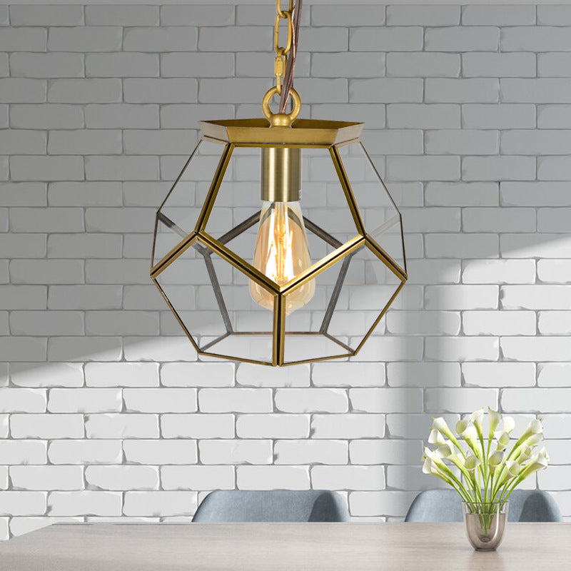 Contemporary Scandinavian Spherical Pentagon Copper Glass 1-Light Pendant Light For Bedroom