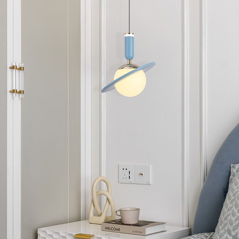 Modern Minimalist Planet Cylinder Orb Ring Aluminum Acrylic LED Pendant Light For Bedroom