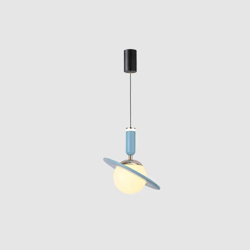 Modern Minimalist Planet Cylinder Orb Ring Aluminum Acrylic LED Pendant Light For Bedroom