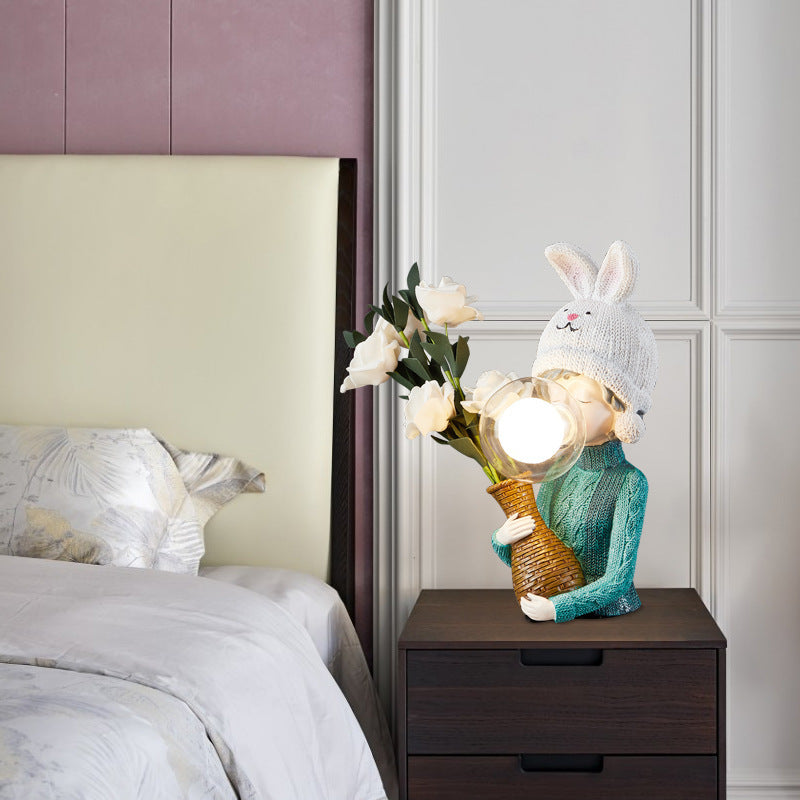 Contemporary Creative Girl Bubbles Vase Backpack Resin Glass 1-Light Table Lamp For Bedroom