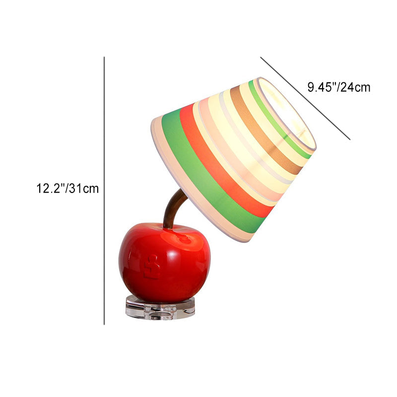 Contemporary Creative Cute Apple Rainbow Stripe Curved Ball Round Table Resin Hardware Fabric 1-Light Table Lamp For Bedroom