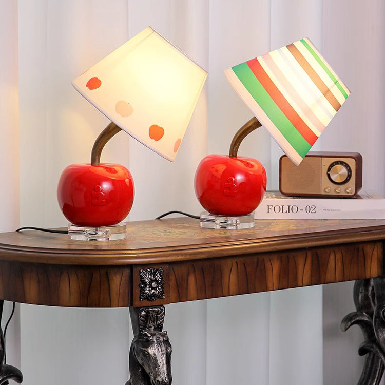Contemporary Creative Cute Apple Rainbow Stripe Curved Ball Round Table Resin Hardware Fabric 1-Light Table Lamp For Bedroom