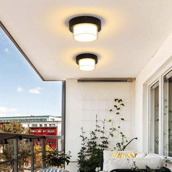 Modern Minimalist Waterproof Square Round Cylinder Die-Cast Aluminum Acrylic LED Flush Mount Ceiling Light For Outdoor Patio
