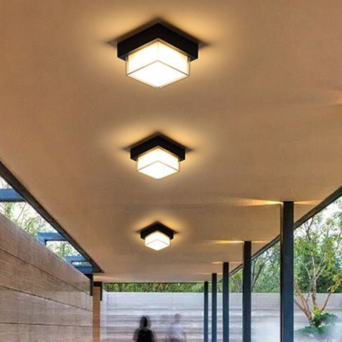 Modern Minimalist Waterproof Square Round Cylinder Die-Cast Aluminum Acrylic LED Flush Mount Ceiling Light For Outdoor Patio