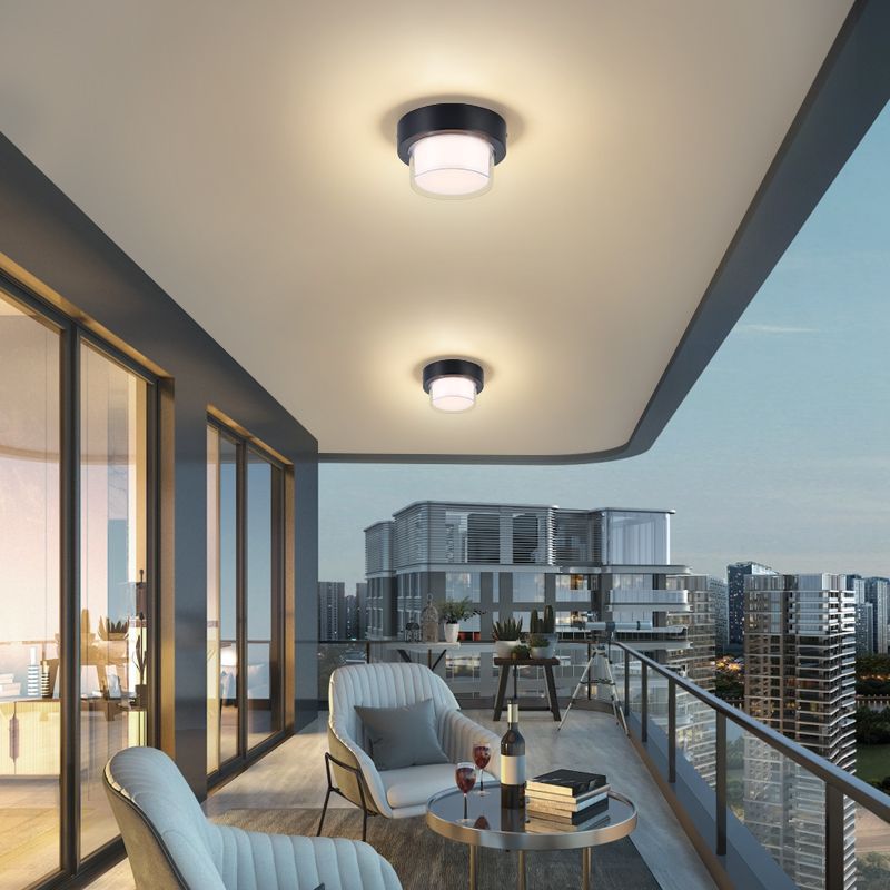 Modern Minimalist Waterproof Square Round Cylinder Die-Cast Aluminum Acrylic LED Flush Mount Ceiling Light For Outdoor Patio