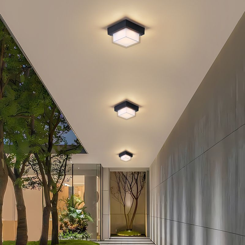 Modern Minimalist Waterproof Square Round Cylinder Die-Cast Aluminum Acrylic LED Flush Mount Ceiling Light For Outdoor Patio