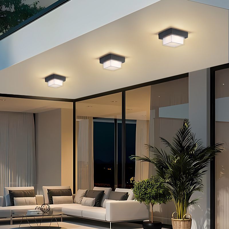 Modern Minimalist Waterproof Square Round Cylinder Die-Cast Aluminum Acrylic LED Flush Mount Ceiling Light For Outdoor Patio