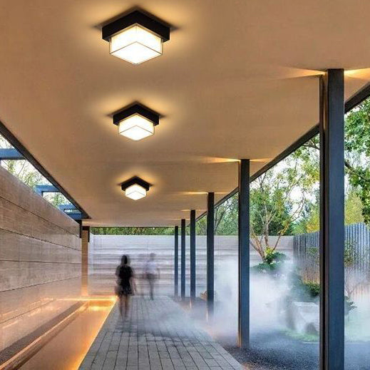 Modern Minimalist Waterproof Square Round Cylinder Die-Cast Aluminum Acrylic LED Flush Mount Ceiling Light For Outdoor Patio
