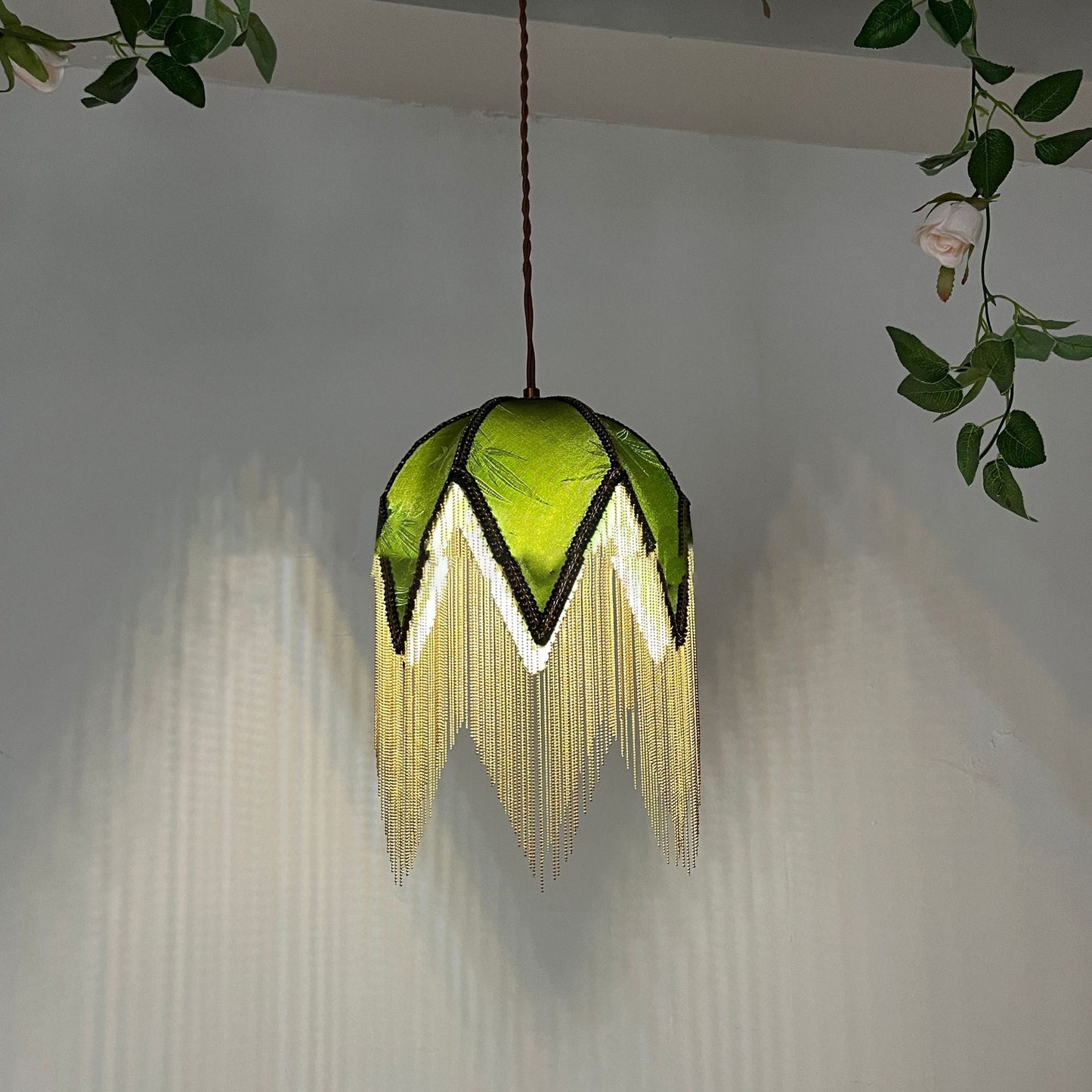 Traditional Vintage Semicircle Triangle Tassel Disc Base Iron Fabric 1-Light Pendant Light For Bedroom