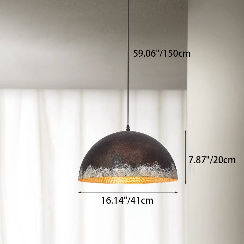 Traditional Vintage Semicircle Oval Dot Hand Painted Steel 1-Light Pendant Light For Living Room