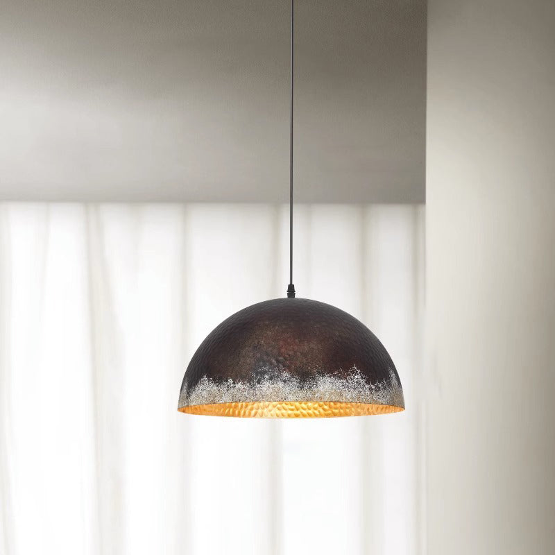 Traditional Vintage Semicircle Oval Dot Hand Painted Steel 1-Light Pendant Light For Living Room