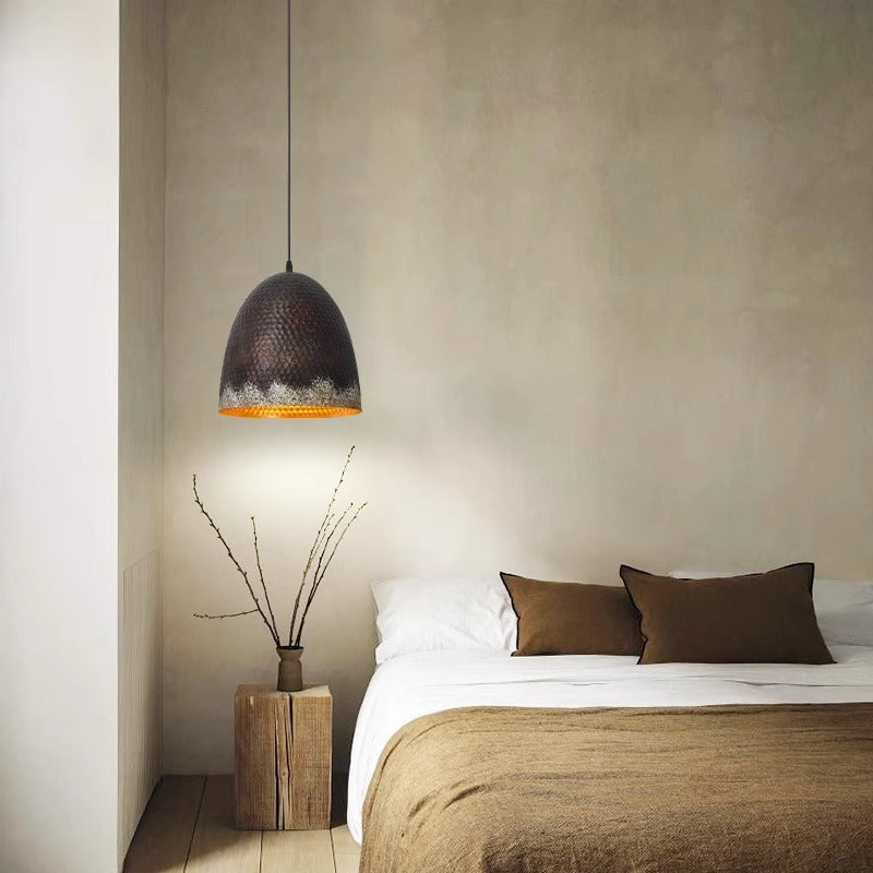 Traditional Vintage Semicircle Oval Dot Hand Painted Steel 1-Light Pendant Light For Living Room