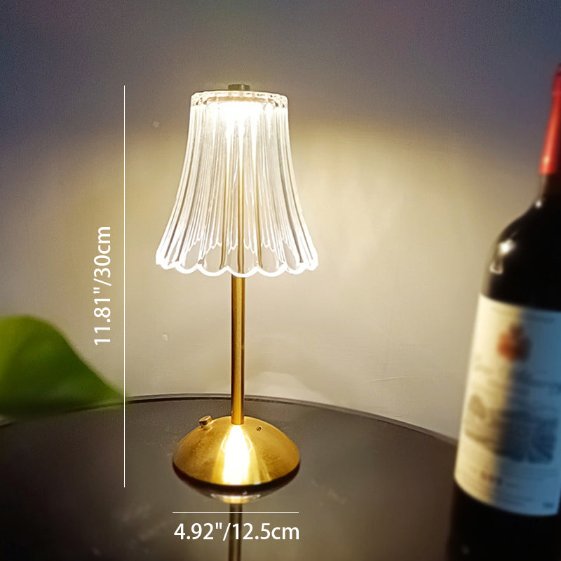 Traditional Vintage Round Striped Cylinder Semicircle Base Rechargeable Iron Crystal LED Table Lamp For Bedroom