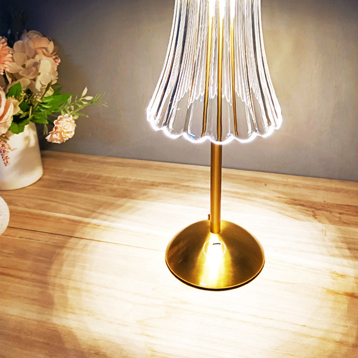 Traditional Vintage Round Striped Cylinder Semicircle Base Rechargeable Iron Crystal LED Table Lamp For Bedroom